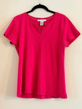 Grace Hot Pink Notch-Neck Short Sleeve Tee Size L